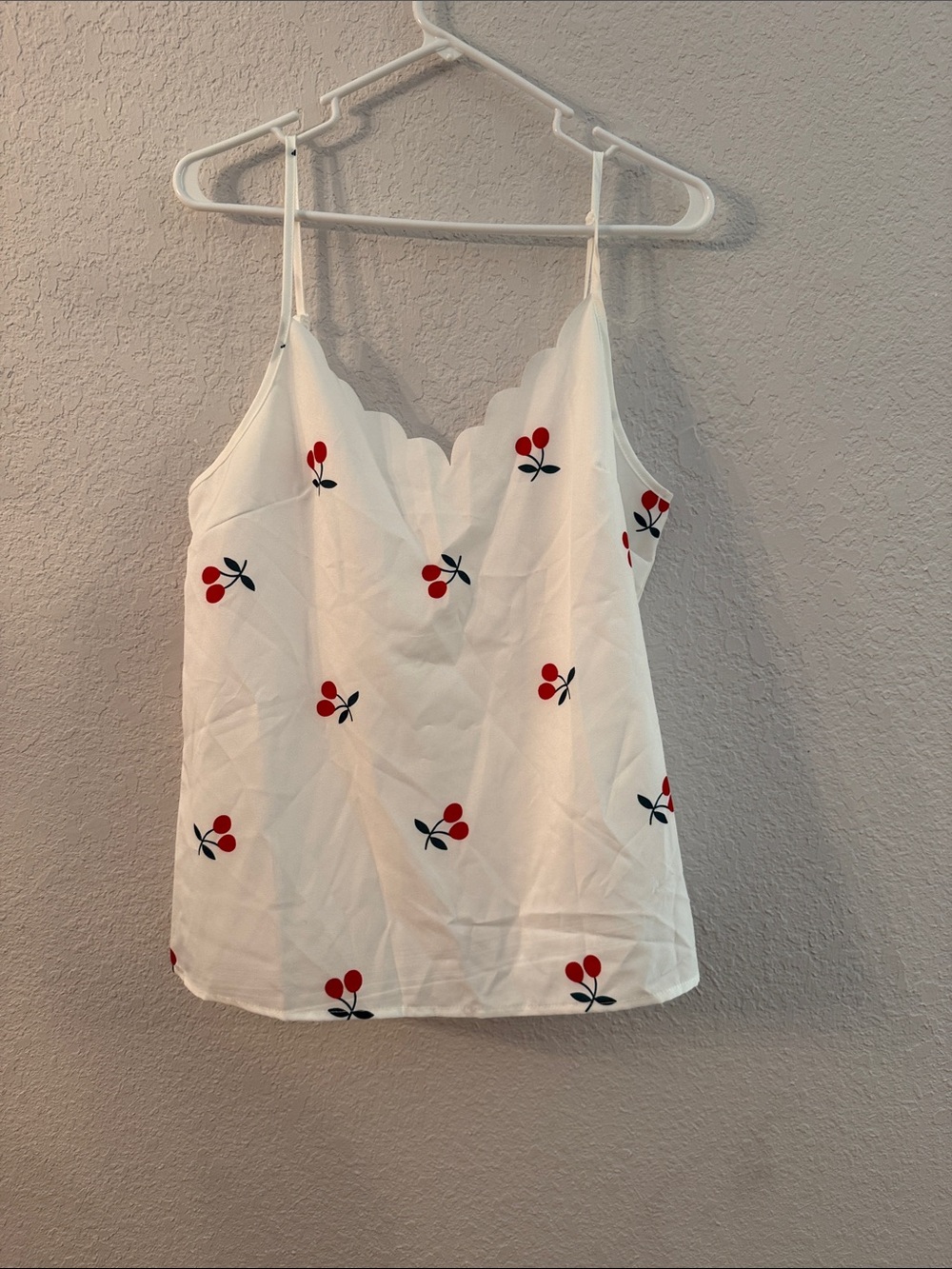 SHEIN White Scallop V-Neck Cherry Print Cami Top